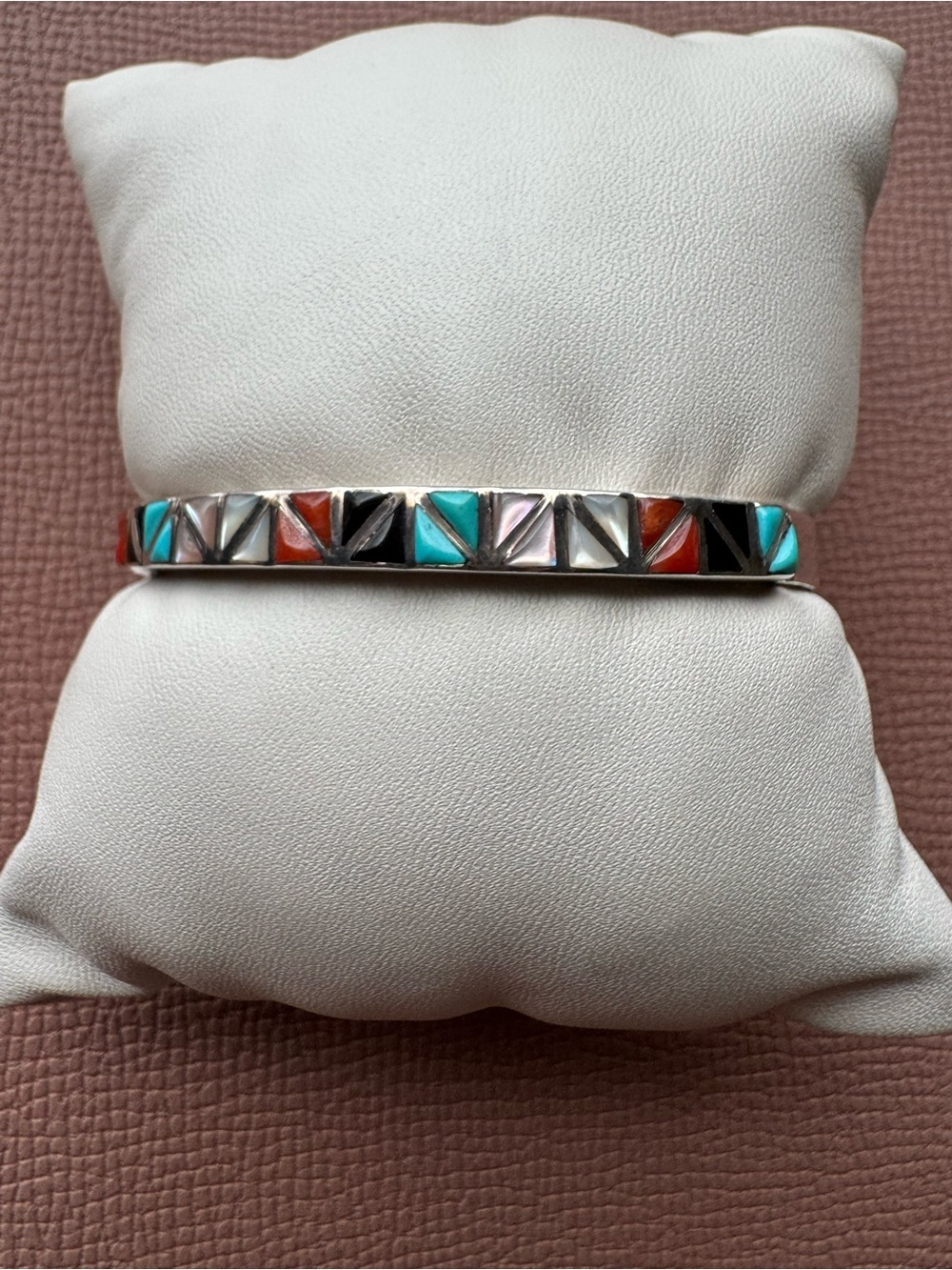 Native American Multi-Color Inlay Pyramid Tile Sterling Silver Bracelet